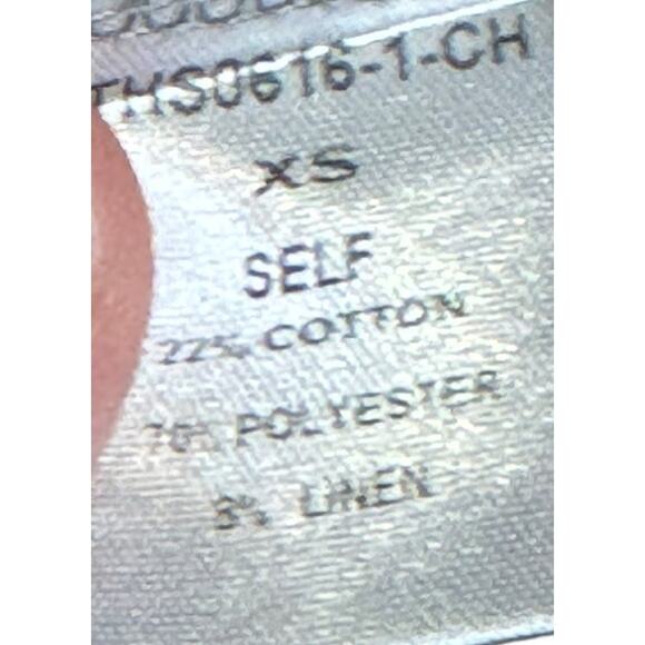 THML Women's Top Poplin Tie Tassled Embroidered Floral Neck Short Sleeve Grey XS - Picture 6 of 10